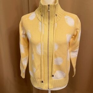 NEW! Bellacolori Yellow White Mock Neck Full Zip Cardigan Sweater Size Small